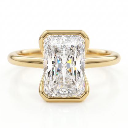 1.00Ctw Radiant Cut Lab-Grown Bezel Set Engagement Ring 14K White Gold