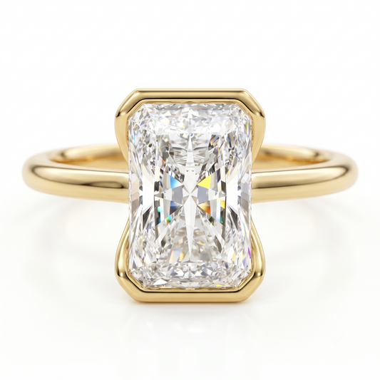 1.00Ctw Radiant Cut Lab-Grown Bezel Set Engagement Ring 14K White Gold