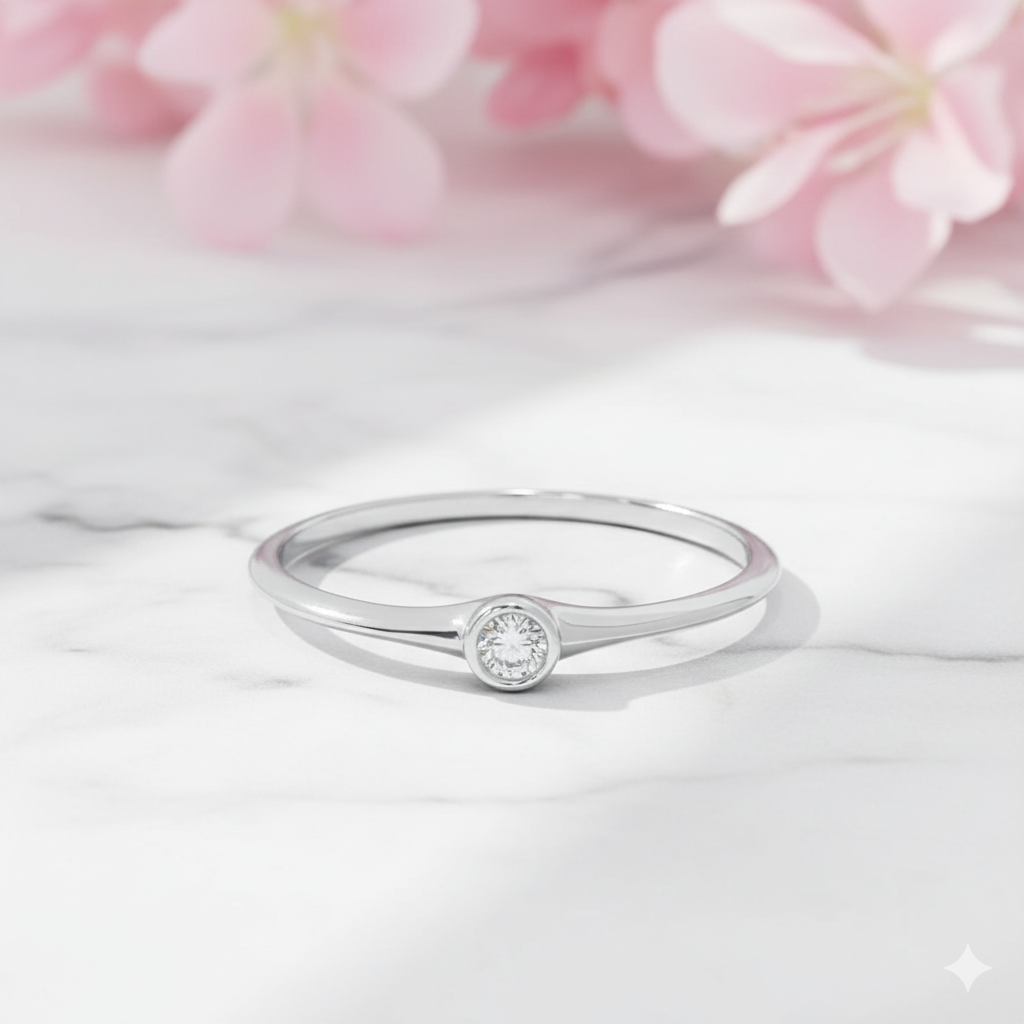 Minimalist Lab Grown Diamond Bezel Ring • 14K Gold Dainty Solitaire Ring