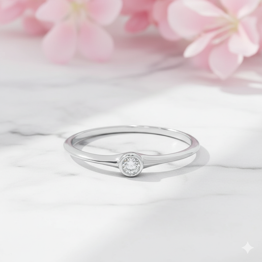 Minimalist Lab Grown Diamond Bezel Ring • 14K Gold Dainty Solitaire Ring