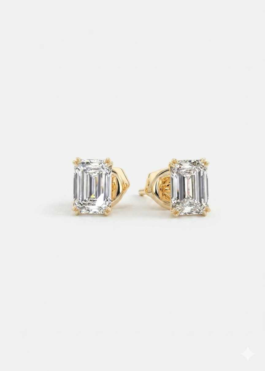 4 Carat Double Scoop Emerald Cut Lab-Grown Stud Earrings