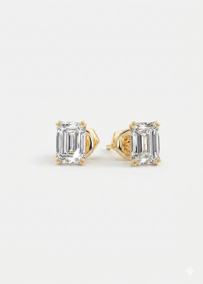 4 Carat Double Scoop Emerald Cut Lab-Grown Stud Earrings