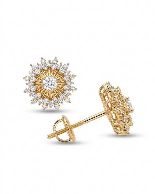 14k Gold Diamond Halo Stud Earrings, Classic Earrings  for her