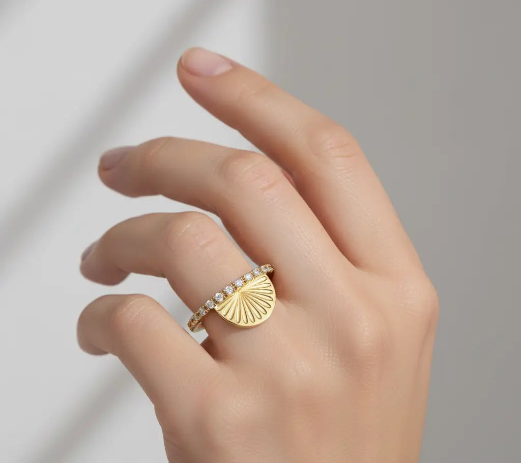 Sunburst Half-Sun Diamond Band – 14K Gold Lab-Grown Ring