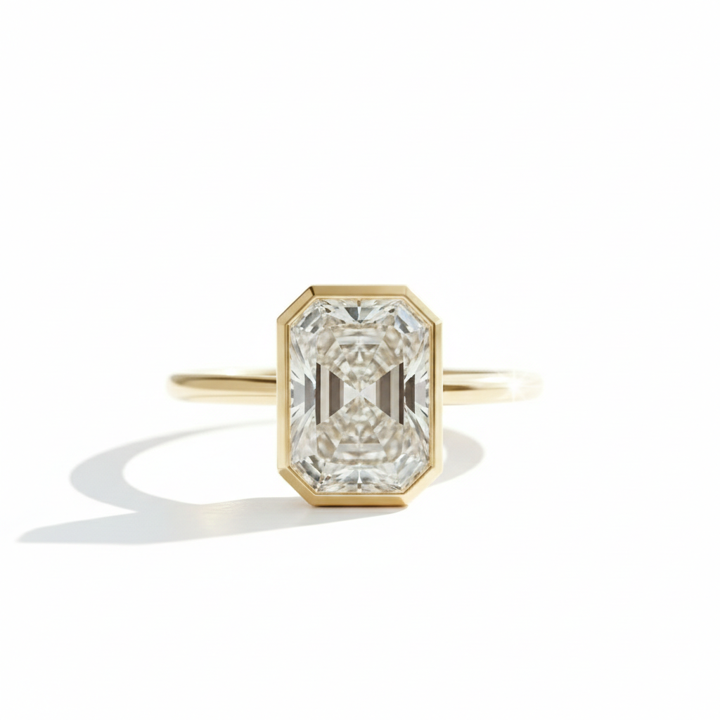 1.750 ct Radiant Cut Moissanite Engagement Ring - Bezel Set