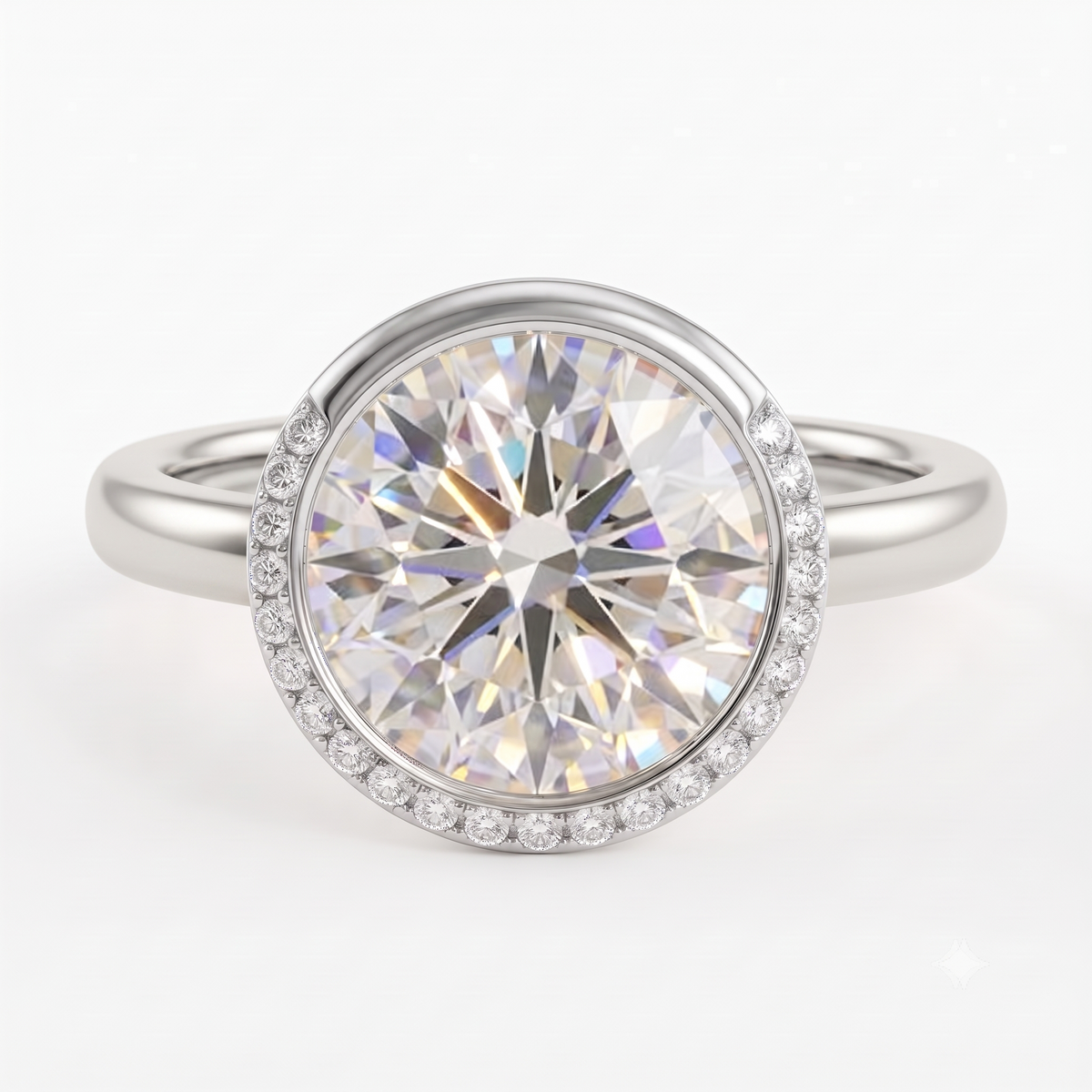 1.00 Ct Round Cut Lab Grown Diamond Bezel Set Engagement Ring | 1.10 Ct Total | 14K Gold