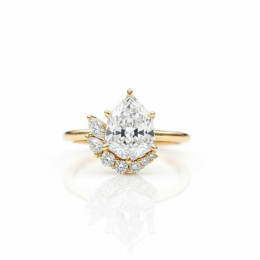 1.80 Ct Pear Cut Lab Grown Diamond Halo Engagement Ringh