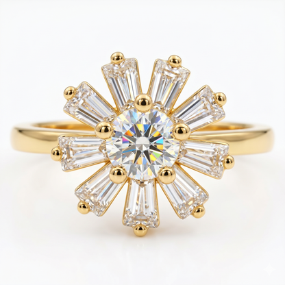 Round & Baguette Cut Diamond Wedding Ring