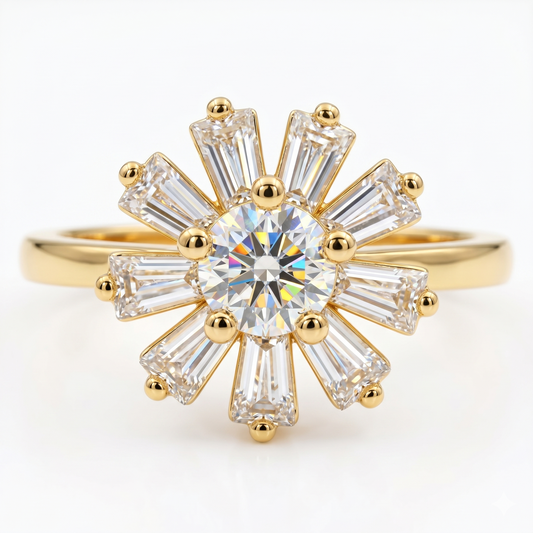 Round & Baguette Cut Diamond Wedding Ring