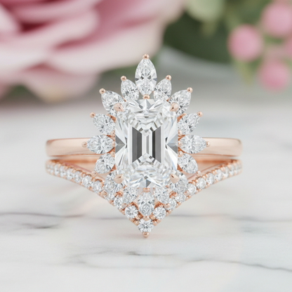 1.90 ct Emerald Cut Lab-Grown Floral Halo Engagement Ring