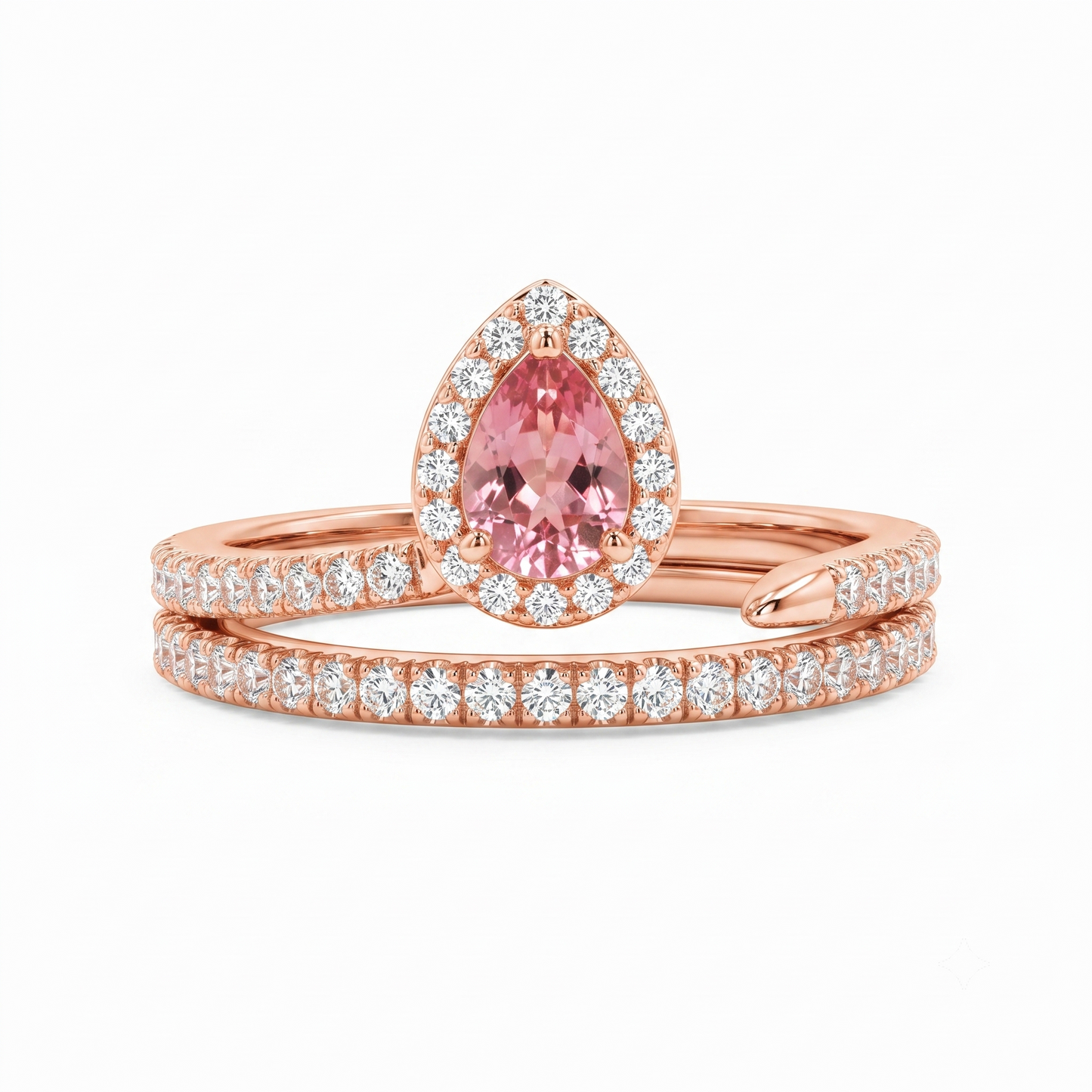 1.00Ct Pear Cut Man Made Pink Sapphire Halo Engagement Ring