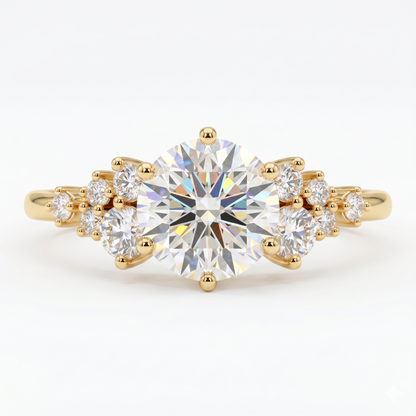 1CT Round Natural Diamond engagement ring, Unique White gold engagement ring