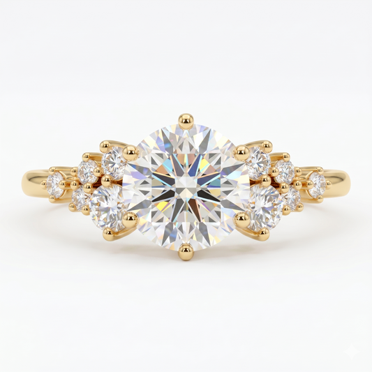 1CT Round Natural Diamond engagement ring, Unique White gold engagement ring