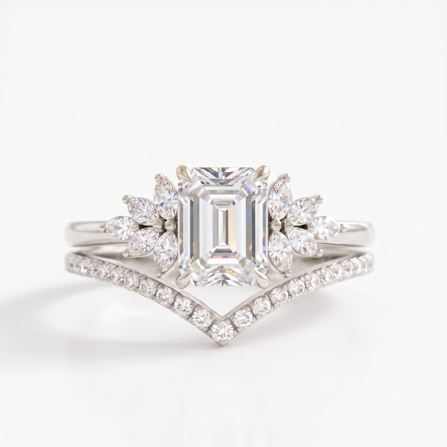 1.50 Ct Emerald Cut Lab-Grown Engagement Ring Set