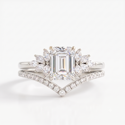 1.50 Ct Emerald Cut Lab-Grown Engagement Ring Set