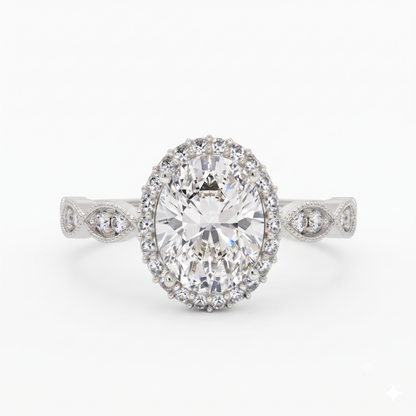 1.60CT Oval Halo Lab Grown Diamond Engagement Ring