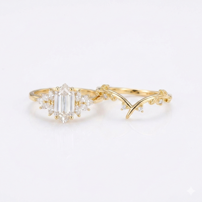 1.700ct Long hexagon cut Moissanite engagement ring set