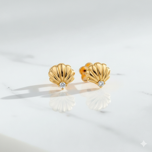 Seashell Stud Earrings • Lab Grown Diamond Earrings