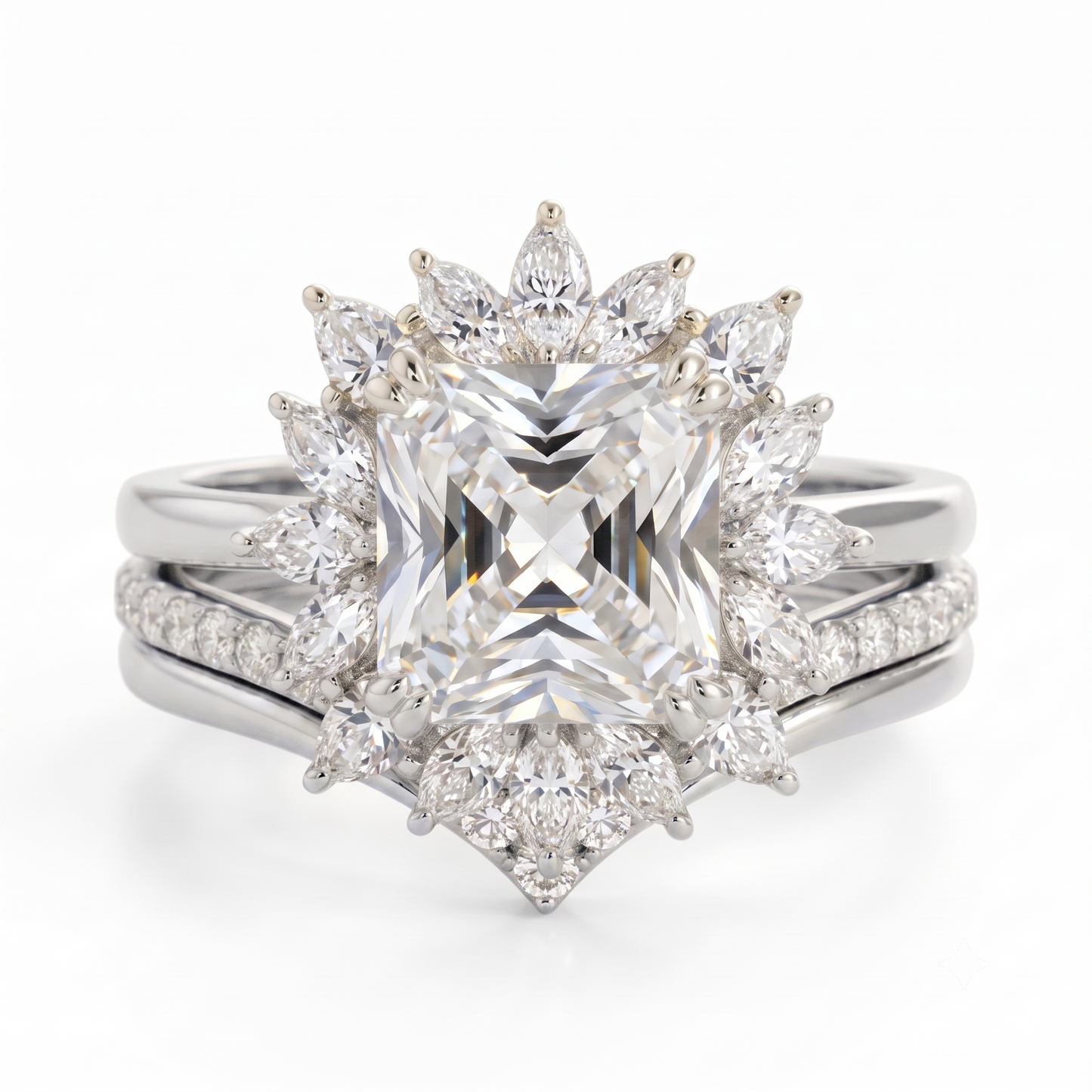1.50 Ct Radiant Cut Lab Grown Diamond Engagement Ring Set