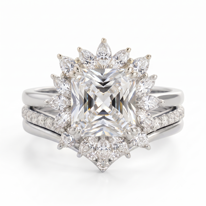 1.50 Ct Radiant Cut Lab Grown Diamond Engagement Ring Set