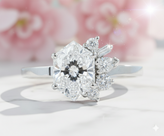 1.90 Ct Hexagon Lab Grown Diamond Engagement Ring