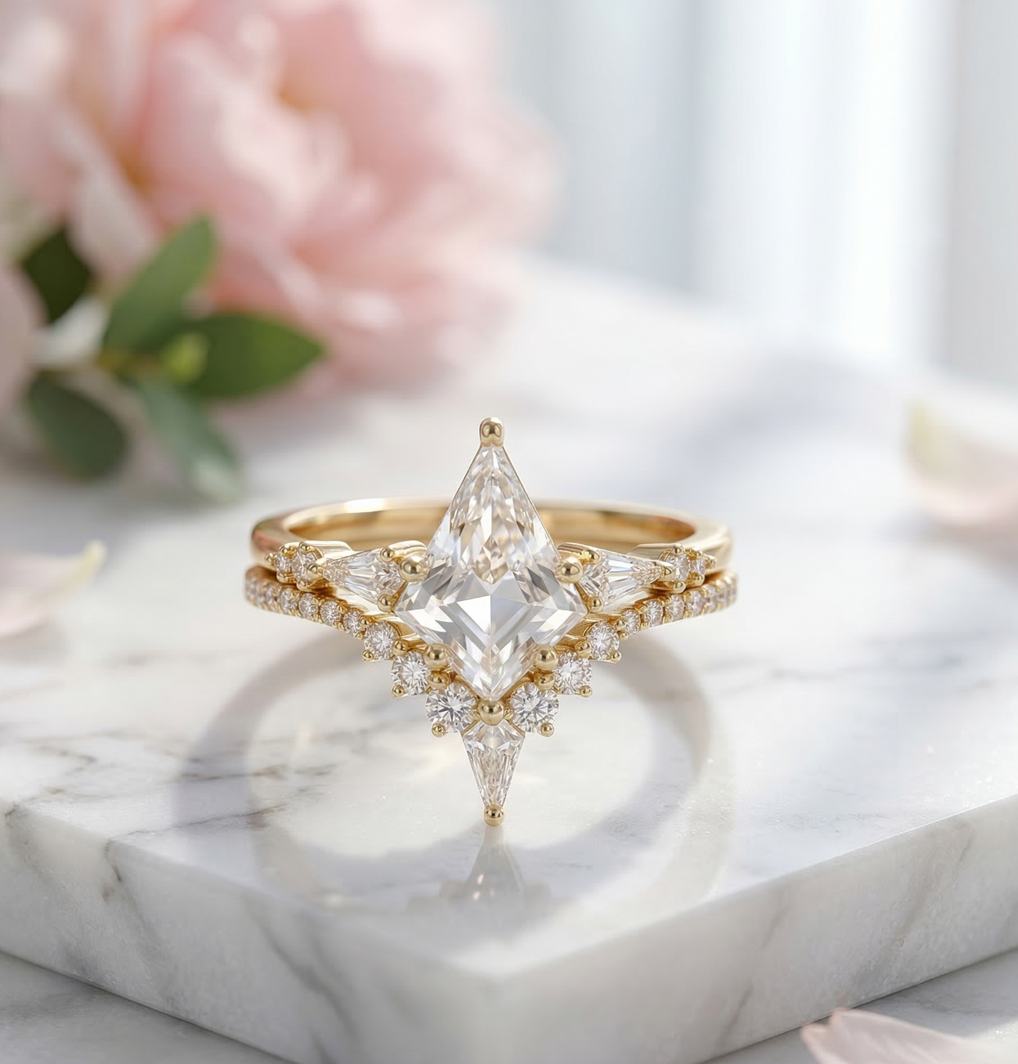 1.89CT Kite Cut Lab Diamond Engagement Ring Set