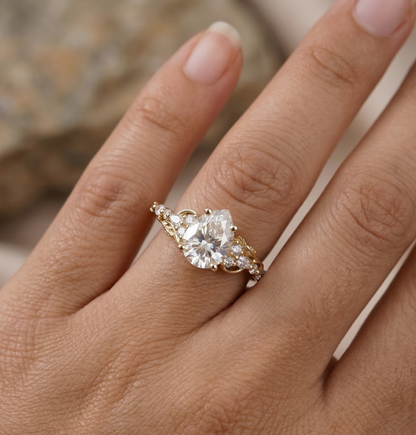 1.300CT Pear Lab Grown Diamond Vintage Floral Engagement Ring