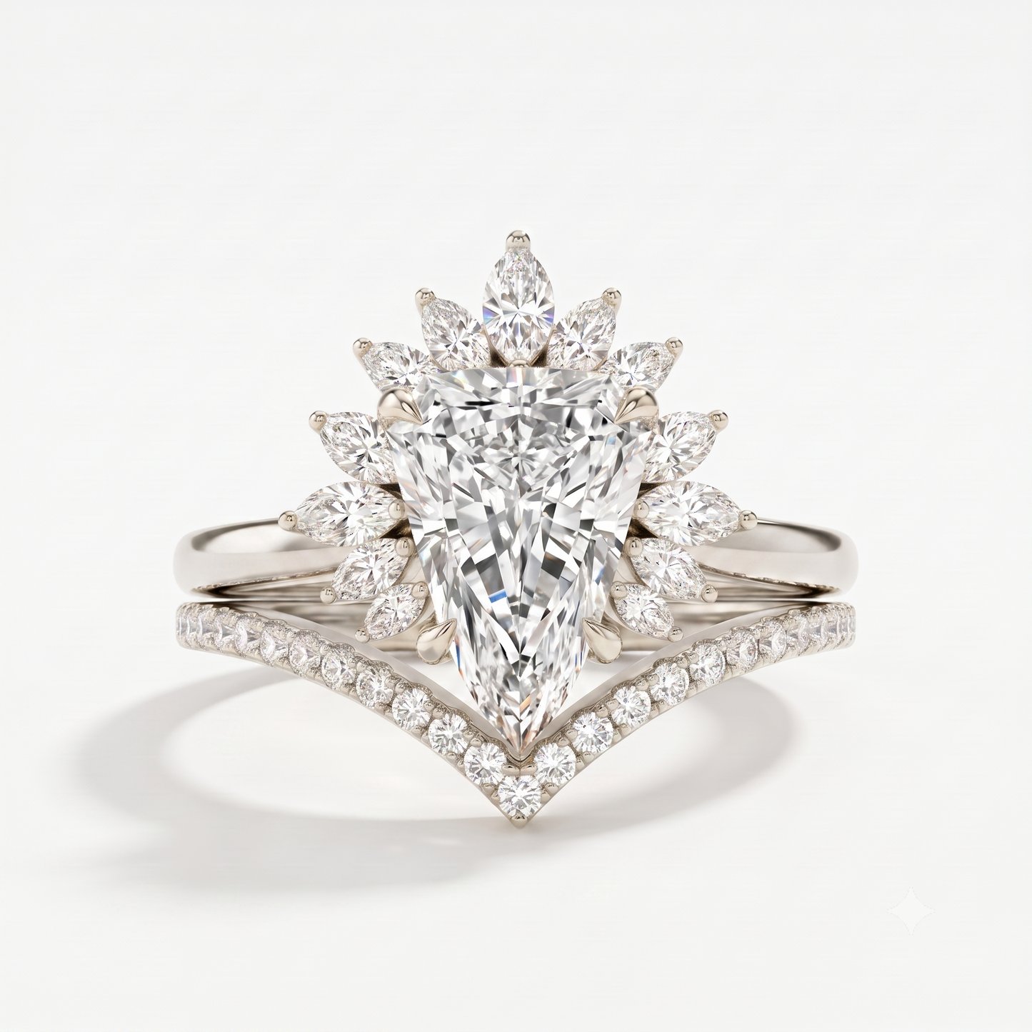 2.40 Ct Shield Cut Lab-Grown Halo Engagement Ring Set