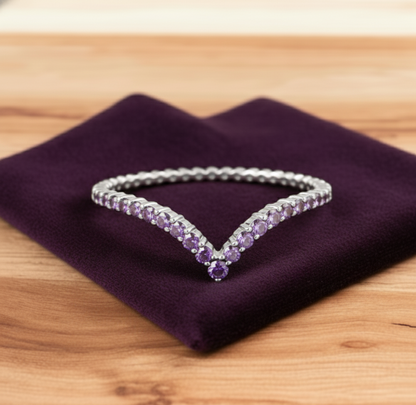 0.110 Ct Purple CZ V-Shaped Ring – Curved CZ Band