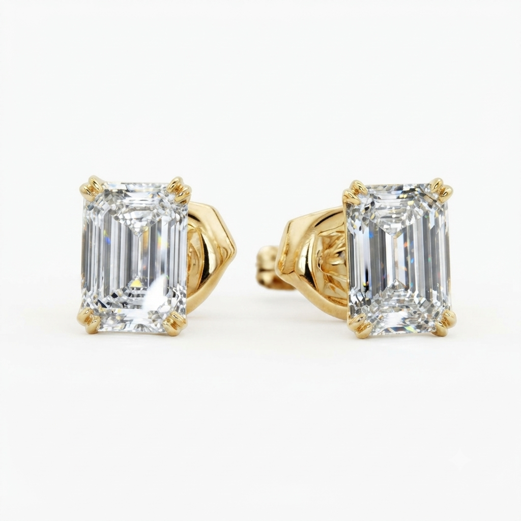 1/2 ct Emerald-Cut Lab-Grown Diamond Stud Earrings – Gold