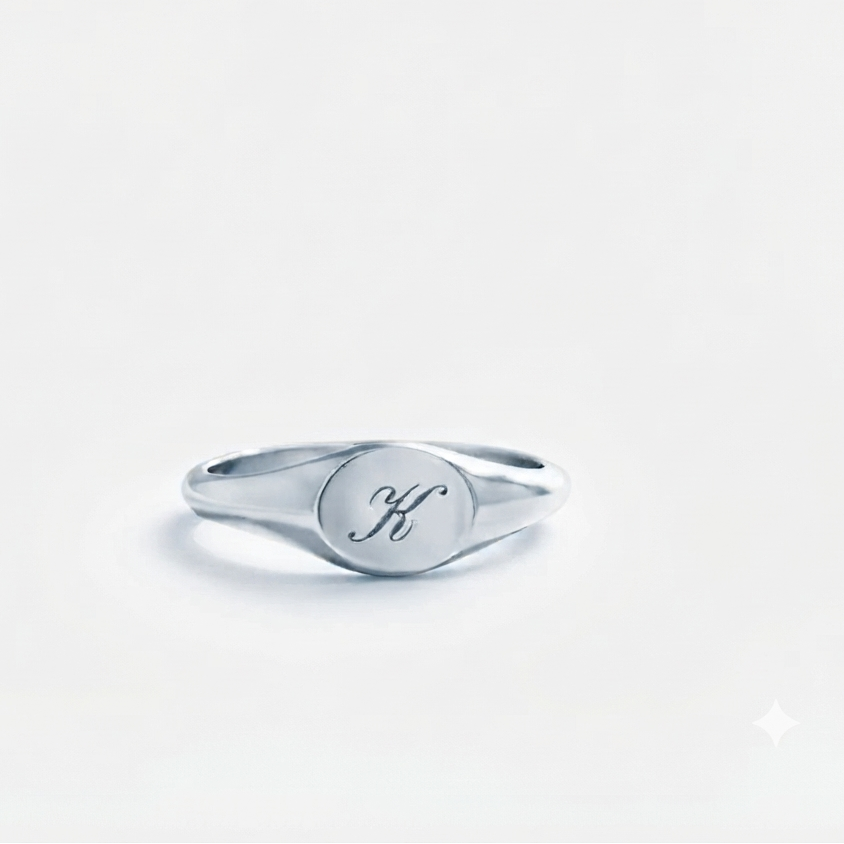 14K Solid Gold Custom Initial Signet Ring – Personalized