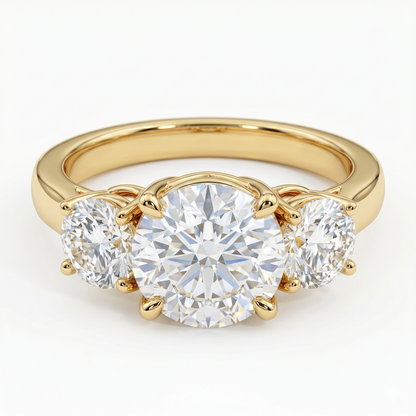 3.00ct Round cut Natural Three Stone Diamond Engagement Ring