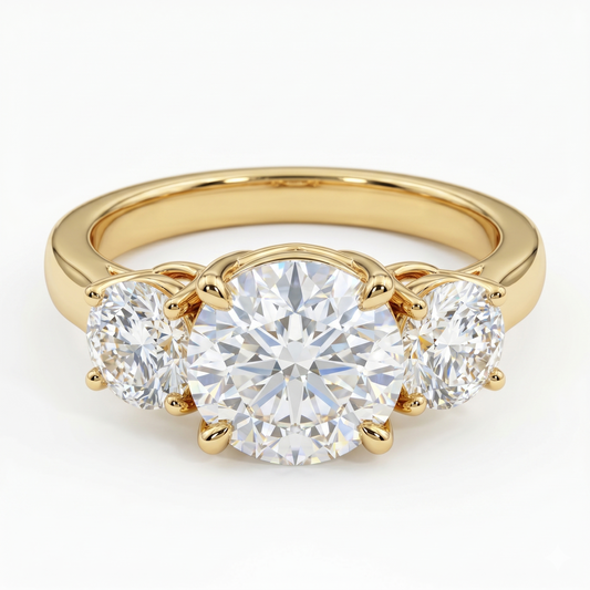 3.00ct Round cut Natural Three Stone Diamond Engagement Ring