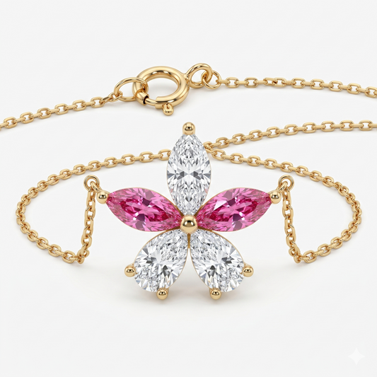 Marquise Shaped Natural Diamond Flower Design Necklace