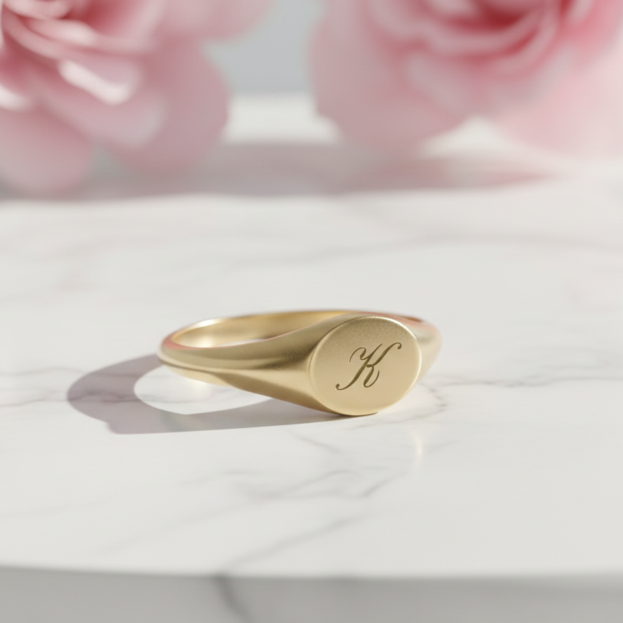 14K Solid Gold Custom Initial Signet Ring – Personalized