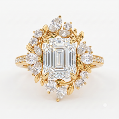 floral emerald cut lab grown diamond engagement ring