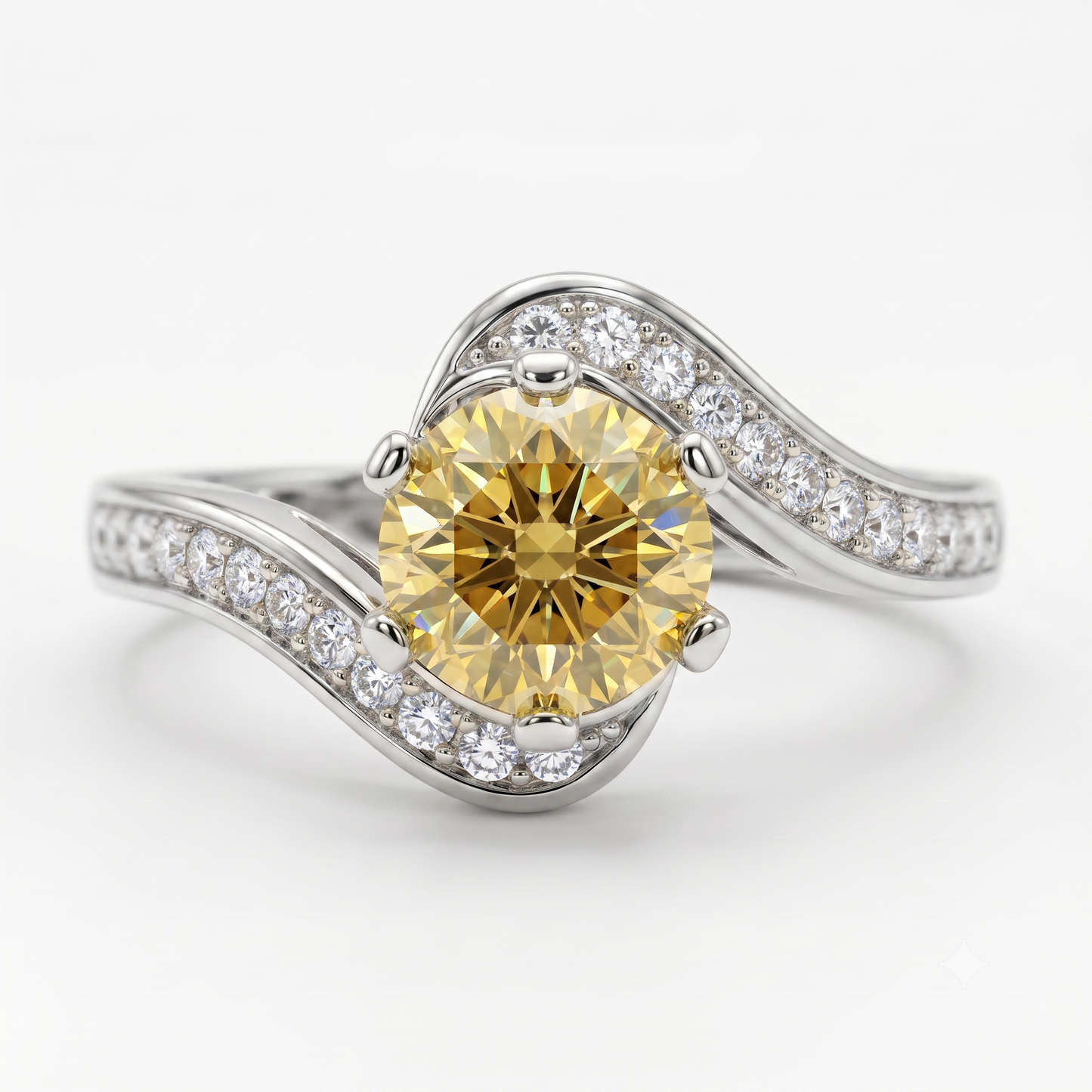 1.100ct Round Cut Lab Grown Champagne Diamond Engagement Twisted Pave Ring