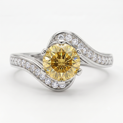 1.100ct Round Cut Lab Grown Champagne Diamond Engagement Twisted Pave Ring