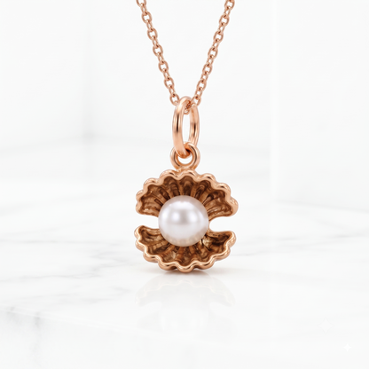 Pearl Oyster Necklace, 14K Gold Pearl Pendant Necklace
