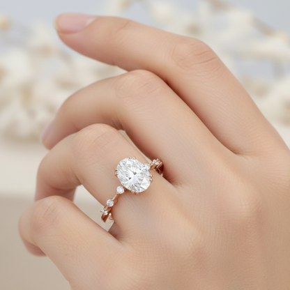 1.50 Ct Oval Lab-Grown Engagement Ring Set – 14K Gold