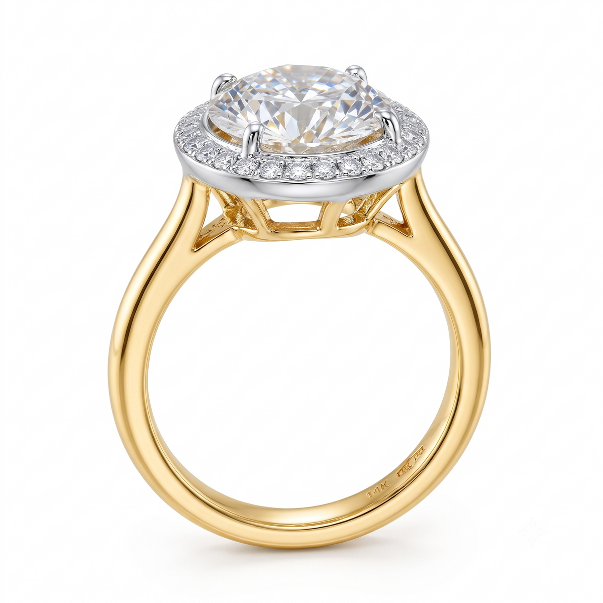 1.00 Ct Round Cut Lab Grown Diamond Bezel Set Engagement Ring | 1.10 Ct Total | 14K Gold