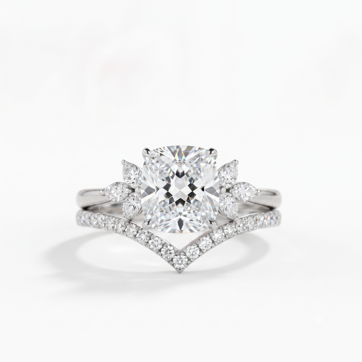 1.65 Ct Cushion Cut Diamond Bridal Set – Floral Halo Ring