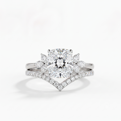 1.65 Ct Cushion Cut Diamond Bridal Set – Floral Halo Ring