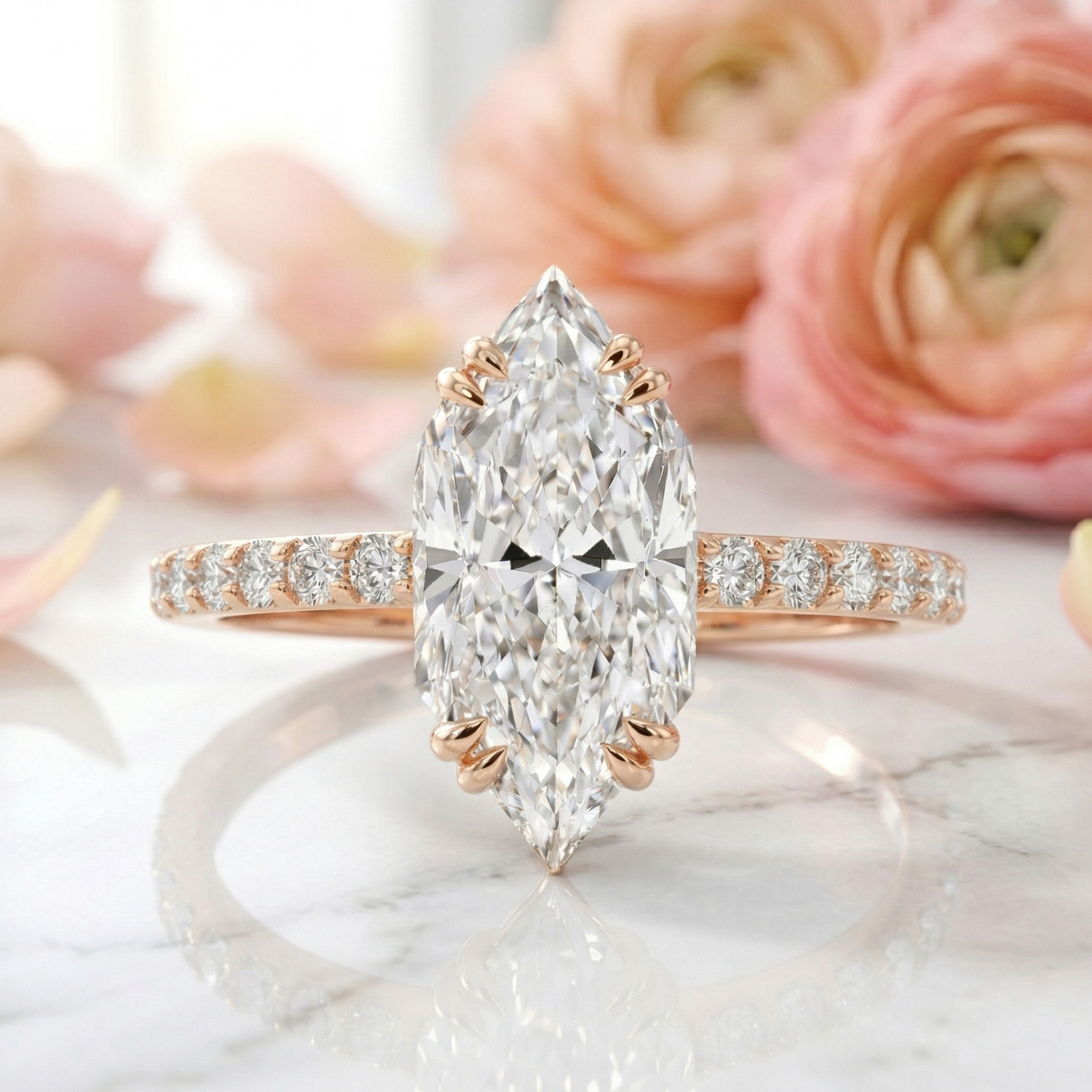 1.950ct Marquise Lab Grown Diamond Pave Band Engagement Ring
