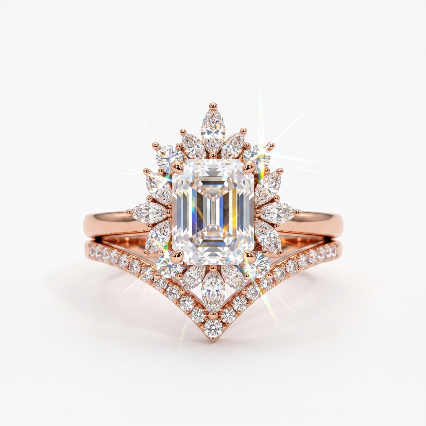 1.70 Ct Emerald Cut Lab-Grown Ring Set – Chevron Band