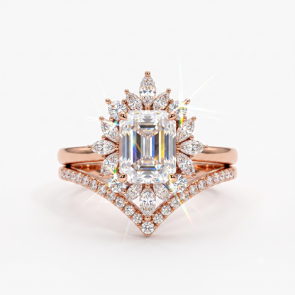 1.70 Ct Emerald Cut Lab-Grown Ring Set – Chevron Band