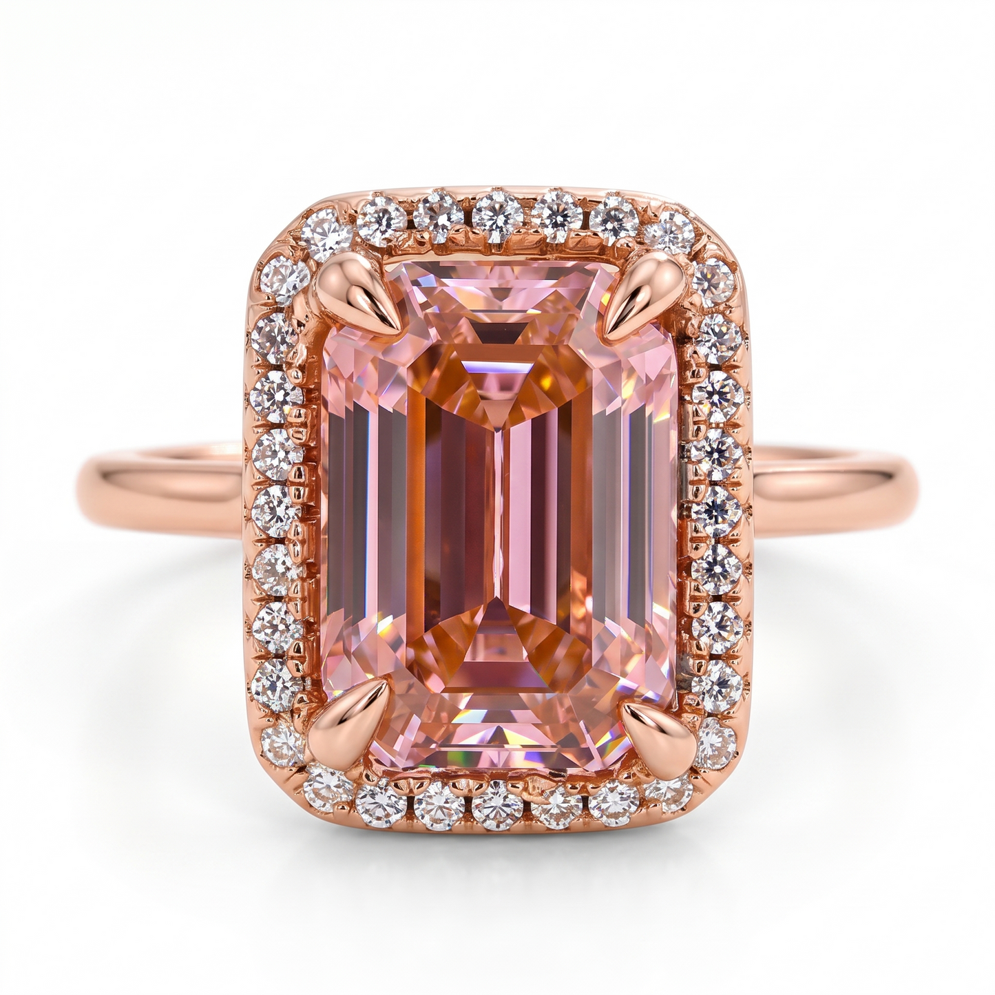 4.00Ct Emerald Cut Halo Ring, Emerald Morganite Ring