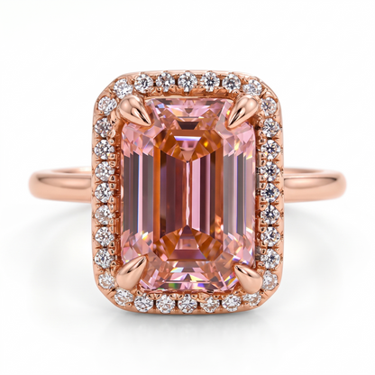 4.00Ct Emerald Cut Halo Ring, Emerald Morganite Ring
