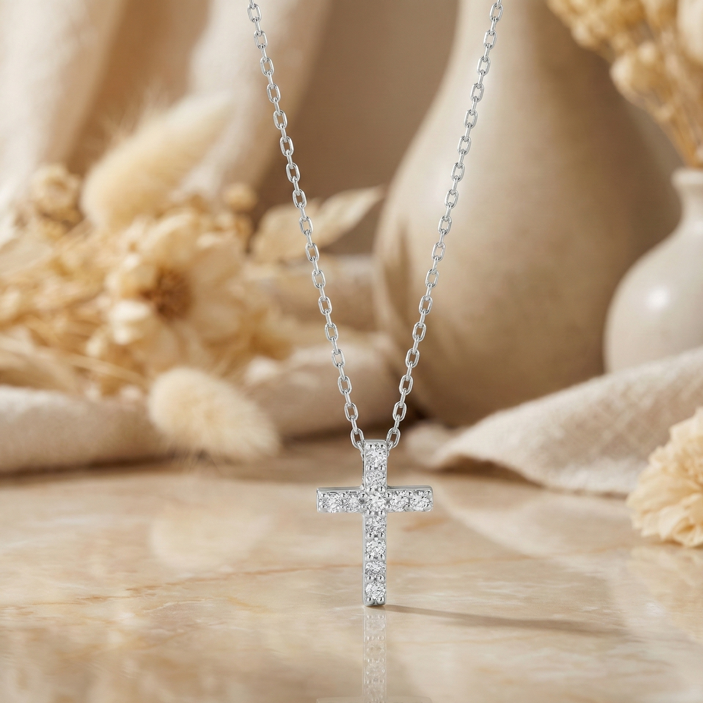 Dainty Cross Necklace 0.06 CT – 14K Solid Gold Pendant