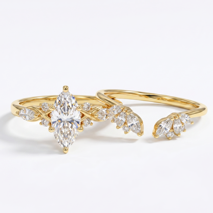 1.510ct Marquise cut  Natural Diamond Engagement Ring Set